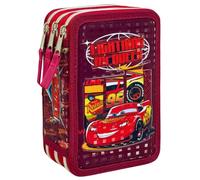 Estuche Escolar Niño para Cars Fan - Plumier Triple 3 Cremalleras Completo (44 Piezas) - Efecto 3D - Kit Material Escolar Primaria (6-10 Años) 20x12x7 cm