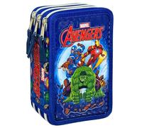 Estuche Escolar Niño para Los Vengadores Fan - Plumier Triple 3 Cremalleras Completo (44 Piezas) - Efecto 3D para Avengers Fan - Kit Material Escolar Primaria (6-10 Años) 20x12x7 cm