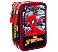 Estuche Escolar Niño para Spiderman Fan - Plumier Triple 3 Cremalleras Completo (44 Piezas) - Efecto 3D - Kit Material Escolar Primaria (6-10 Años) 20x12x7 cm