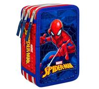 Estuche Escolar Niño para Spiderman Fan - Plumier Triple 3 Cremalleras Completo (44 Piezas) - Efecto 3D - Kit Material Escolar Primaria (6-10 Años) 20x12x7 cm
