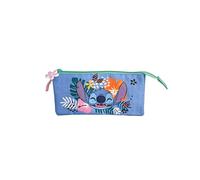 Estuche Escolar Stitch Tropical Triple - Cierre de Cremallera - Interior Totalmente Forrado y Personalizado - Portatodo con 3 Compartimientos - 11,5 X 23,5 X 3CM