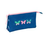 BLACKFIT8 Mariposas - Portatodo Triple, Estuche Infantil, Estuche Niño, Ideal para Niños en Edad Escolar, Cómodo y Versátil, Calidad y Resistencia, 22x3x12 cm