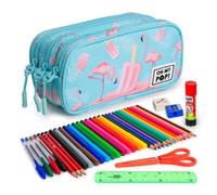 Estuche escolar triple Karactermania ColePack EcoTrick Ice Flamingo con material incluido