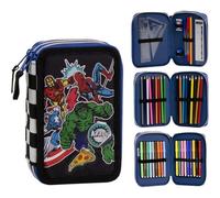 Estuche Escolar Triple Marvel Avengers con Útiles Completos y Diseño de Superhéroes - Estuche Spiderman con Lápices, Colores, Regla y Accesorios para Niños