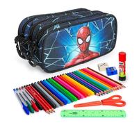 Estuche Escolar Triple Spiderman Maximum + Pack Material Escolar 36 Piezas