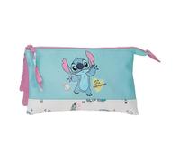 Estuche escolar triple STITCH Little Destruction verde turquesa