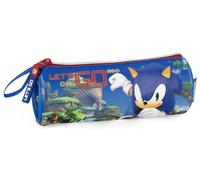 Estuche Escolar Tubular Niño para Fans de Sonic - Portatodo Cilíndrico con Cremallera 21x8 cm - Poliéster Resistente - Ideal Primaria y Secundaria