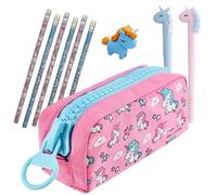 Estuche Escolar Unicornios - Regalo para Niña 6 7 8 9 Años - Set de Papeleria con Lápices, Goma y Bolígrafos - Cremallera Grande y Gran Capacidad - Regalo Original Cumpleaños Unicornio (Rosa)