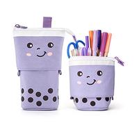 Estuche Escolar Vertical para Dibujos Animados Lindo Gato, Telescópico Estuche para Bolígrafo Lona, Cosmética Papelería Organizador Caja para Niña, Chico, Estudiante & Profesor，Púrpura y punto