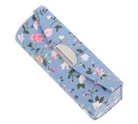 Estuche Espejo Bordadas Pintalabios Retro Flores | Caja Azul de Tela, Plástico y Vidrio, Mantiene el Labial Fijo, Protege y Evita Separación