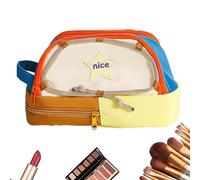 Estuche estético para lápices, bolsa de papelería con patrón de estrella de gran capacidad, cremallera resistente, suministros escolares portátiles para estudiantes, bolsa de maquillaje, café, Refer