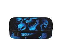 Estuche étnico a rayas de tortuga de gran capacidad, bolsa de papelería de oficina, bolsa de cosméticos con compartimentos para niñas, niños y adultos, patrón de calavera negro y azul, talla única