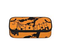 Estuche étnico a rayas de tortuga de gran capacidad, bolsa de papelería de oficina, bolsa de cosméticos con compartimentos para niñas, niños y adultos, Halloween bruja volando, talla única