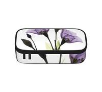 Estuche étnico a rayas de tortuga de gran capacidad, bolsa de papelería de oficina, bolsa de cosméticos con compartimentos para niñas, niños y adultos, hermoso giclée de flores moradas, talla única