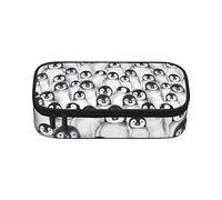 Estuche étnico a rayas de tortuga de gran capacidad, bolsa de papelería de oficina, bolsa de cosméticos con compartimentos para niñas, niños y adultos, bonito boceto de pingüinos de bebé, talla única