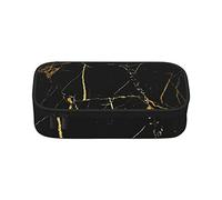 Estuche étnico a rayas de tortuga de gran capacidad, bolsa de papelería de oficina, bolsa de cosméticos con compartimentos para niñas, niños y adultos, mármol negro y dorado, talla única