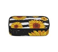 Estuche étnico a rayas, gran capacidad, bolsa de papelería de oficina, bolsa de cosméticos con compartimentos para niñas, niños y adultos, girasoles elegantes, talla única