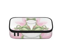 Estuche étnico a rayas, gran capacidad, bolsa de papelería de oficina, bolsa de cosméticos con compartimentos para niñas, niños y adultos, bonita rana divertida haciendo yoga, talla única