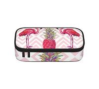 Estuche étnico a rayas, gran capacidad, bolsa de papelería de oficina, bolsa de cosméticos con compartimentos para niñas, niños y adultos, flamenco rosa, piña, talla única