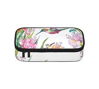 Estuche étnico a rayas, gran capacidad, bolsa de papelería de oficina, bolsa de cosméticos con compartimentos para niñas, niños y adultos, jardín con pájaros y flores, talla única