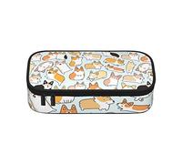 Estuche étnico a rayas, gran capacidad, bolsa de papelería de oficina, bolsa de cosméticos con compartimentos para niñas, niños y adultos, perro corgi, talla única