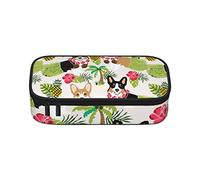 Estuche étnico a rayas, gran capacidad, bolsa de papelería de oficina, bolsa de cosméticos con compartimentos para niñas, niños y adultos, Corgi hawaiano, tropical, verano, piña, talla única