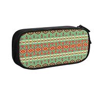 Estuche étnico abstracto brillante geométrico con compartimentos para bolígrafos, bolsa de maquillaje multifuncional, organizador de papelería de almacenamiento grande con cremallera para oficina y