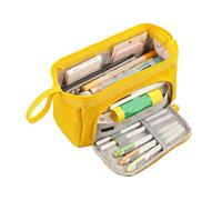 Estuche extragrande - Organizador de color sólido de 22 cm con múltiples compartimentos para suministros escolares y de oficina, Amarillo, Talla única, Estilo único