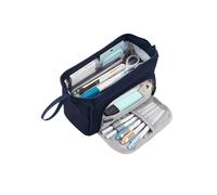 Estuche extragrande - Organizador de color sólido de 22 cm con múltiples compartimentos para suministros escolares y de oficina, Navy, Talla única, Estilo único
