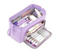 Estuche extragrande - Organizador de color sólido de 22 cm con múltiples compartimentos para suministros escolares y de oficina, Purple, Talla única, Estilo único