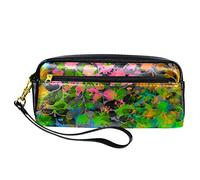 Estuche floral abstracto para lápices, bolsa de piel sintética con cremallera, para niños y niñas, suministros escolares y de oficina