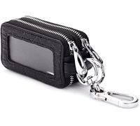 Estuche for llaves de coche, soporte for bolsa de llaves de coche, bolsa con cremallera for llaves portátil de cuero genuino, llavero inteligente de coche de doble capa for hombres y mujeres, negro /3