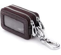 Estuche for llaves de coche, soporte for bolsa de llaves de coche, bolsa con cremallera for llaves portátil de cuero genuino, llavero inteligente de coche de doble capa for hombres y mujeres, negro /3