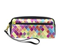 Estuche geométrico abstracto de argyle colorido para lápices, bolsa de piel sintética con cremallera para niños y niñas, suministros escolares y de oficina