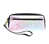 Estuche geométrico con diseño de escamas de sirena del océano, bolsa de piel sintética con cremallera para niños y niñas, suministros escolares y de oficina