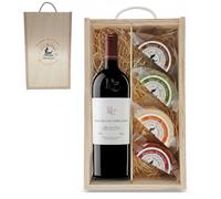 Estuche Gourmet 4 Quesos Artesanos de Leche Cabra con Botella Vino Tinto Pago de los Capellanes | Caja de Madera | Queso Semicurado, Romero, Pimentón y Curado | Regalo Gastronómico | Ganadería Propia