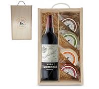 Estuche Gourmet 4 Quesos Artesanos de Leche Cabra con Botella Vino Tinto Viña Tondonia | Caja de Madera | Queso Semicurado, Romero, Pimentón y Curado | Regalo Gastronómico | Ganadería Propia