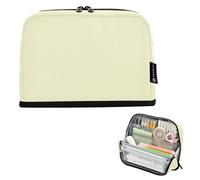 Estuche grande amarillo claro con cremallera para lápices, bolsa de almacenamiento para lápices, bonita bolsa para bolígrafos, artículos de papelería para niñas, suministros de vuelta a la escuela