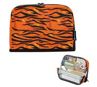 Estuche grande con cremallera con estampado de tigre, color naranja y negro, bolsa de almacenamiento para lápices, bolsa de almacenamiento para niñas, bolsa para bolígrafos de gran capacidad