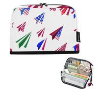 Estuche grande con cremallera para lápices, bolsa de almacenamiento para lápices, bolsa de lápices para niñas, aula, patrón artístico, vuelta a la escuela, adultos, suministros de oficina, lindo avión