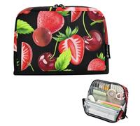 Estuche grande con cremallera para lápices, cereza, fresas, rojo y negro, bolsas de almacenamiento para niñas, bolsa para bolígrafos, bolsa kawaii para el regreso a clases para adultos, suministros de
