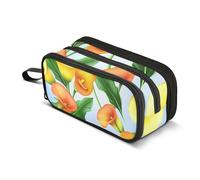 Estuche grande con cremallera para lápices, color naranja, lirios de cala, verde, floral, bolsa de almacenamiento para lápices para adolescentes, niñas, estuche para bolígrafos, artículos de papelería