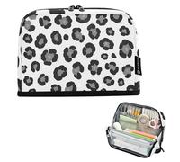 Estuche grande con cremallera para lápices, color negro, gris, leopardo, lunares, blanco, bolsa de almacenamiento para lápices, bolsa para el aula, bolsa para bolígrafos para niños, gran capacidad
