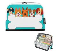 Estuche grande con cremallera para lápices de dibujos animados de perros lindos con diseño de huesos blancos, bolsa de almacenamiento para lápices, bonita bolsa para bolígrafos para niñas, estudiantes