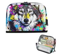 Estuche grande con cremallera para lápices, diseño de lobo fresco, colorido, teñido anudado, para adolescentes, niñas, estuche para bolígrafos, niños, organizador de vuelta a la escuela
