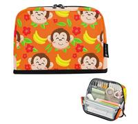 Estuche grande con cremallera para lápices, diseño de mono de dibujos animados, color naranja, bolsa de almacenamiento para lápices para adolescentes y niñas, bolsa para bolígrafos con estampado de