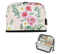 Estuche grande con cremallera para lápices, diseño floral, acuarela, peonías rosas, bolsas de almacenamiento para lápices para adolescentes y niñas, bolsa para bolígrafos para niños, estampado de