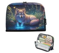 Estuche grande con cremallera para lápices, estuche de almacenamiento para lápices, para adolescentes, niñas, niños, artículos de papelería para el regreso a la escuela, bosque de lobos de ensueño