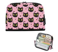 Estuche grande con cremallera para lápices, estuche de almacenamiento para lápices, para niñas, aula, artículos de papelería decorativos, suministros de vuelta a la escuela, lindos gatos negros, rosa
