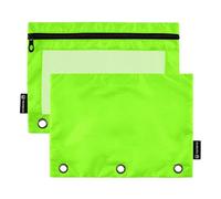 Estuche grande con cremallera y ventana transparente, color verde Chartreuse, anillos lisos puros, con ojales reforzados, carpeta de 3 agujeros para escuela, oficina y hogar, multicolor, 2 unidades